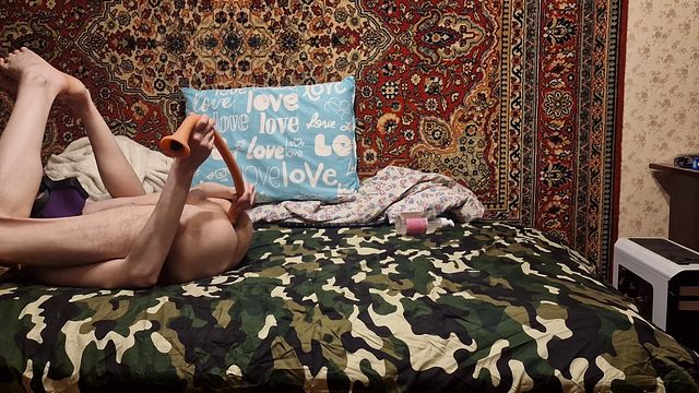 Amateur Sasha Earth Uses Long Anal Dildo at Home