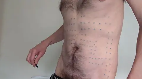 Gay Guys Painted with Blue Dots Engage in Naked Play