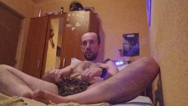 Solo Guy Strokes His Big Cock to Orgasm