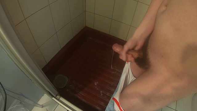 Gay Guy Urinates and Ejaculates in Shower Scene