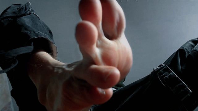 Muscular Guy Flexes in Boots and Socks, Foot Fetish