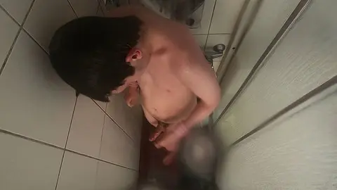 Naked Guy Cuffed in Shower Tease