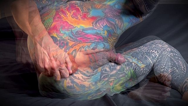Tattooed Babe Fucks Herself with Big Dildo