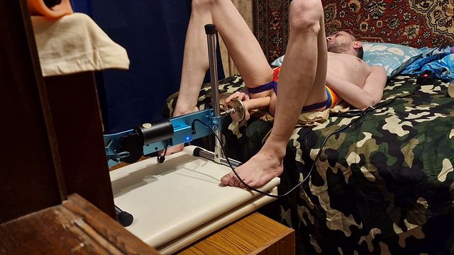 Gay Anal Play with Dildo Sex Machine