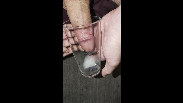 Guy Cums into Glass for Fetish Play