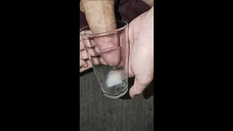 Guy Cums into Glass for Fetish Play