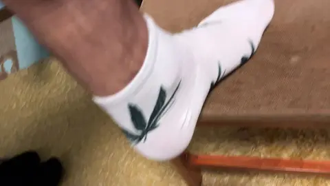 Guy Masturbates in Green Leaf Socks and White Cotton