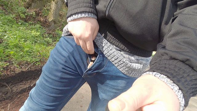 Gay Guy Peeing in Jeans Outdoors