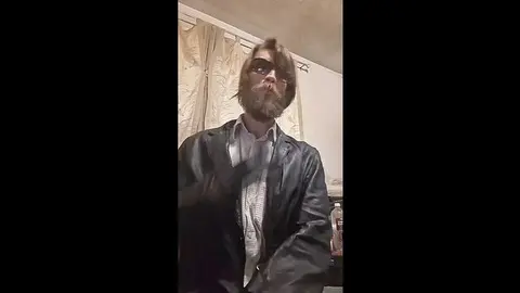 Bearded Leather Boy Smokes in Blazer & Gloves