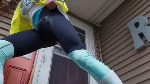 Guy in Lycra Spandex Squats and Shows Off