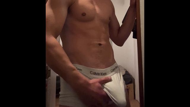 Twink Teases Bulge in White Underwear