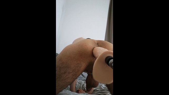 Twink Stretches Tight Hole with Huge Dildo on Sex Machine