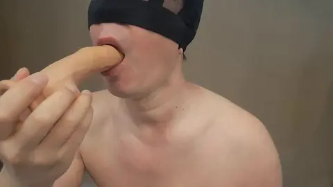 Guy Sucks Dildo and Cums