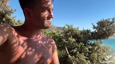 Greek Guy Jerks Off on Beach Outdoors