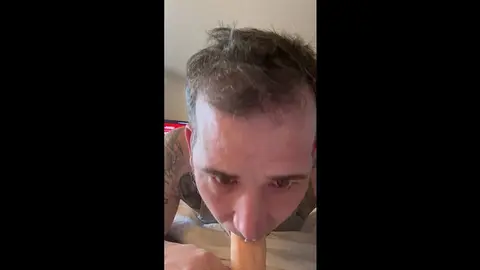 Bisexual Guy Deepthroats Big Dildo and Cock