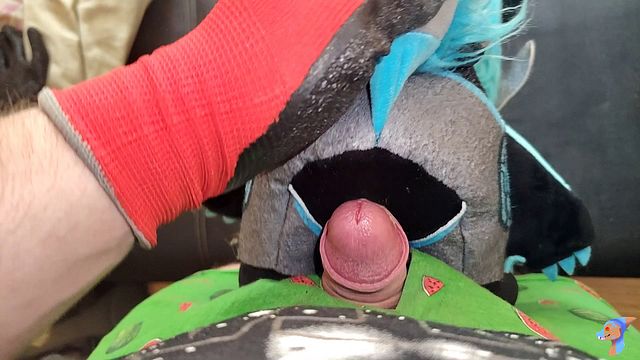 Plush Guy Enjoys Fun with Blue Protogen