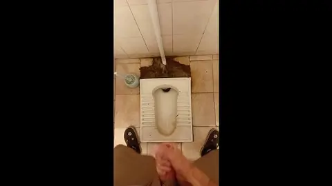 Guy Masturbates and Cums in a Public Restroom