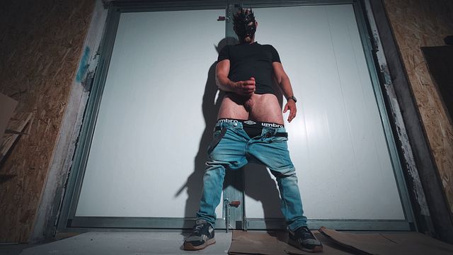 Hairy Muscular Man Edges Cock in Garage