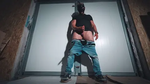 Hairy Muscular Man Edges Cock in Garage