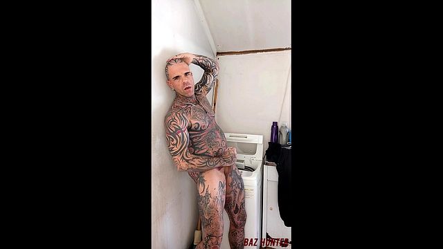 Solo Guy Jerks Off and Cums During Laundry
