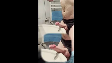 Guy Rubs Shaft Against Sink for Climax