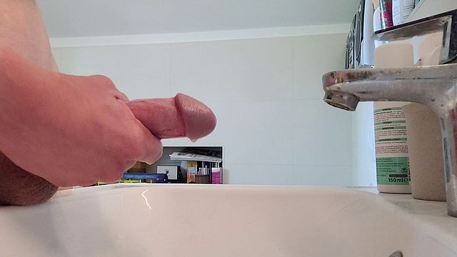 Guy Cums in Sink During Solo Jerk
