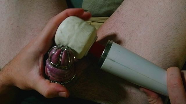 Guy Cums While Locked in Chastity Device