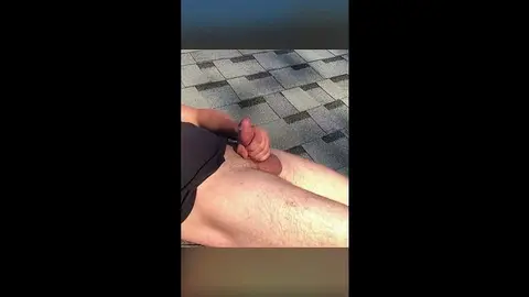 Hot Guy Masturbates on Roof with Public Cum