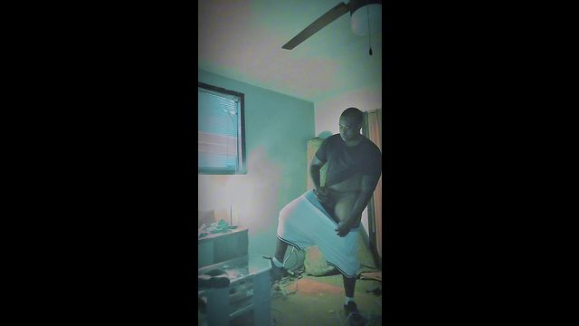 Big Black Cock Masturbation on TV Stand
