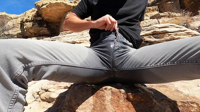 Guy Urinates in Jeans During Desert Hike