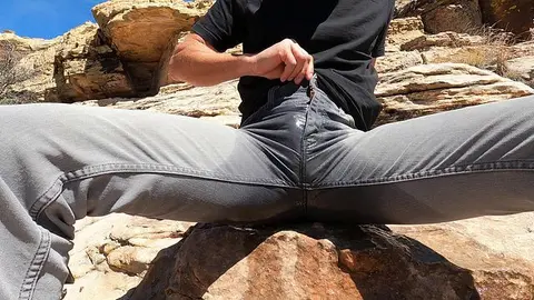 Guy Urinates in Jeans During Desert Hike