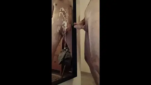 Guy Cums on Mirror in Quick Cumshot Scene