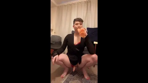 Femboy Plays with Massive Dildo