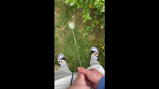 Uncut Guy Pisses in Public Park