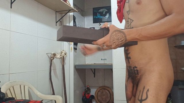 Naked Guy Cleans Altar While Listening to Music