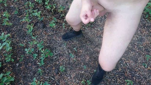 Naked Man Urinates Outdoors Then Masturbates to Climax