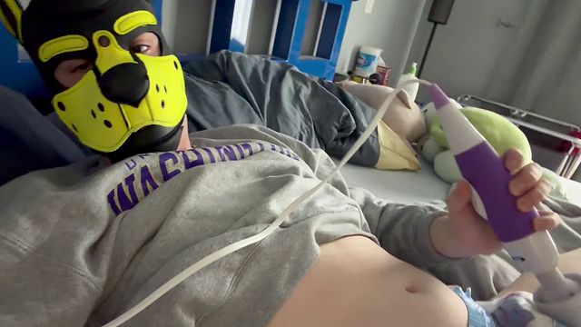 Pup Plays with Buzz Wand and Cums in Diaper