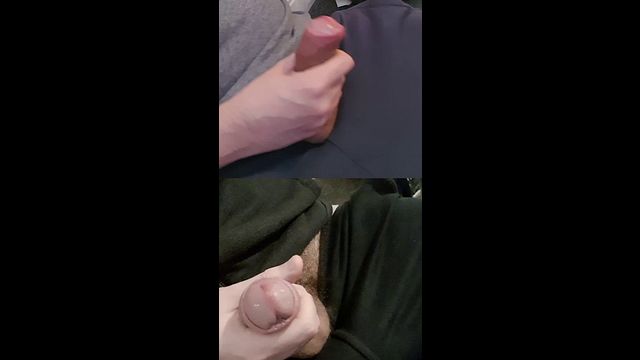 Two Massive Cocks Tugged with Glistening Pre-Cum