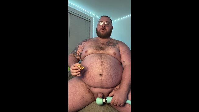 Gay Piggy Plays with Sex Toy and Eats Burger