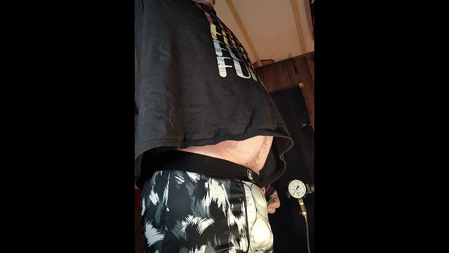 Gay Belly Inflation with Air in Doggy Style