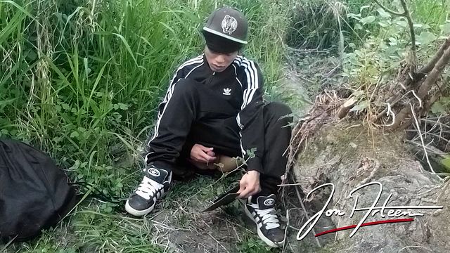 Asian Twink Masturbates Outdoors in Adidas Tracksuit