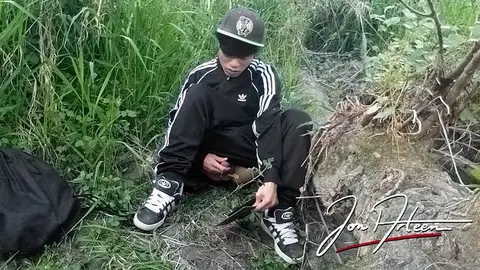 Asian Twink Masturbates Outdoors in Adidas Tracksuit