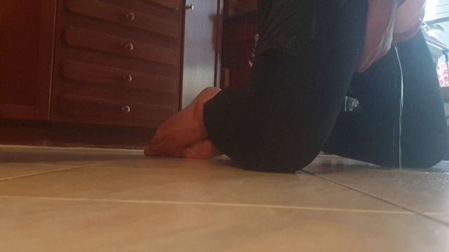 Gay Sub Wears Chastity Cage While Pissing