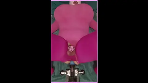 Crossdresser with Huge Tits Gets Dildo Machine Fucked