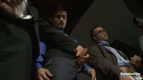 Daddy and Twink Office Orgy with Cock Draining Action