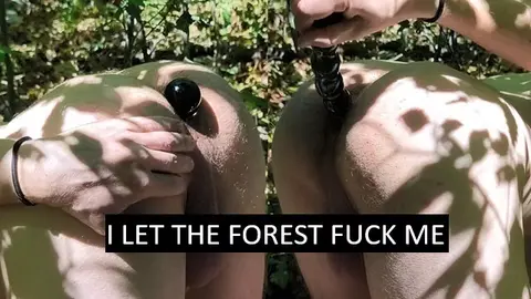 Solo Masturbation with Beaded Dildo in Forest, Precum Leaking