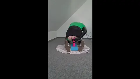 Sub Inserts Large Dildo Deep Into His Ass