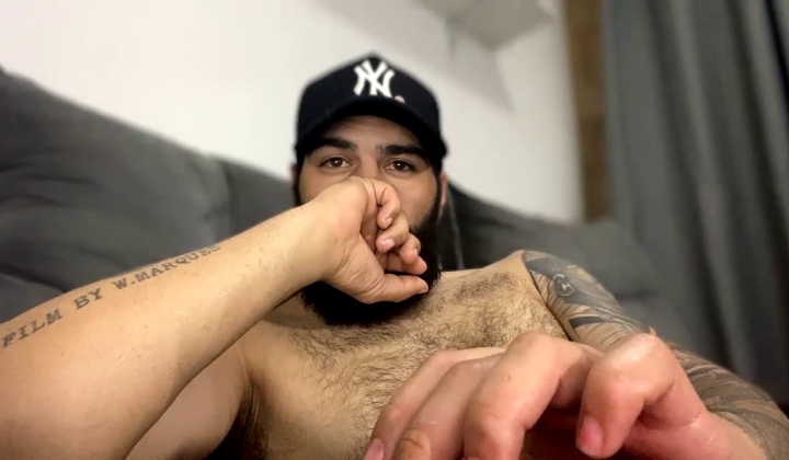 Hairy Bearded Guy Strokes Big Dick to Climax