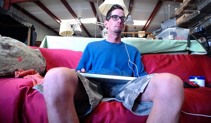 Hairy Guy with Glasses Strokes Huge Dick