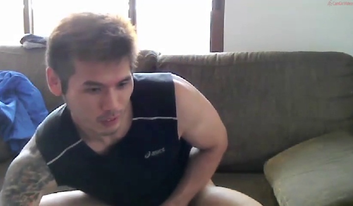 Horny Asian Guy Strips and Blows Load